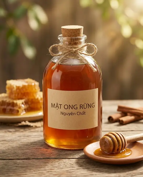Ảnh sản phẩm mật ong rừng chai thủy tinh mộc mạc