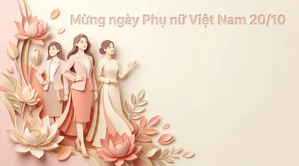 Banner email 20/10 giấy cắt lớp 3D tôn vinh phụ nữ
