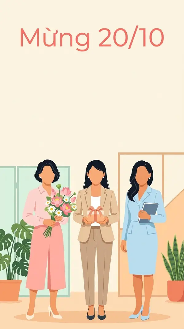 Banner email mừng 20/10 công sở minh họa phẳng tươi sáng