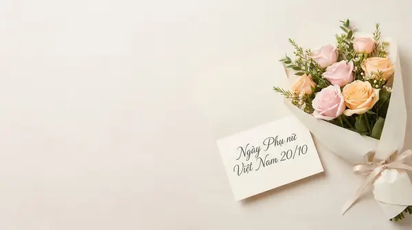 Banner hoa hồng pastel và thiệp chúc mừng 20/10