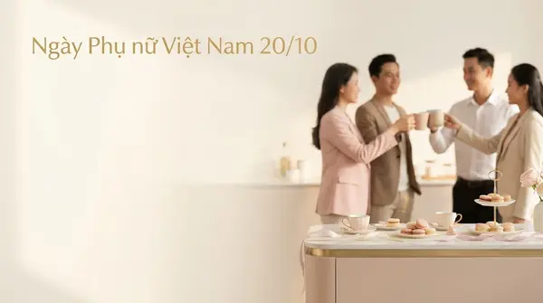 Banner tiệc 20/10 nội bộ văn phòng tối giản sang trọng
