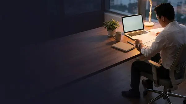 Bìa báo cáo tổng kết năm văn phòng tối màu