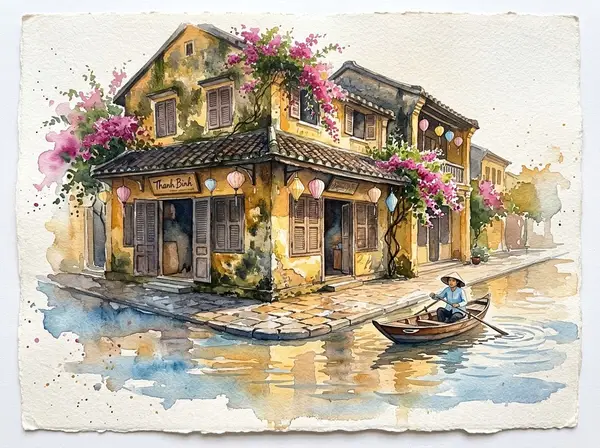 Bình minh màu nước bên góc phố cổ Hội An