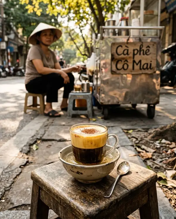 Cà phê trứng vỉa hè buổi sớm