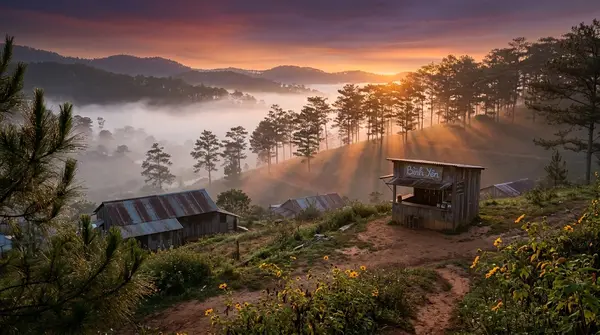 Hoàng hôn buông trên thung lũng sương Đà Lạt
