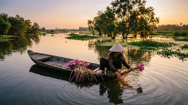 Hoàng hôn mùa nước nổi miền Tây