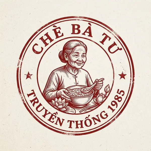 Logo con dấu cổ điển quán Chè Bà Tư