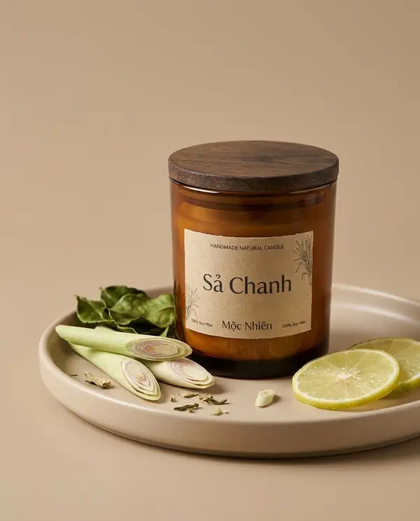 Nến thơm sả chanh chụp studio nền trơn