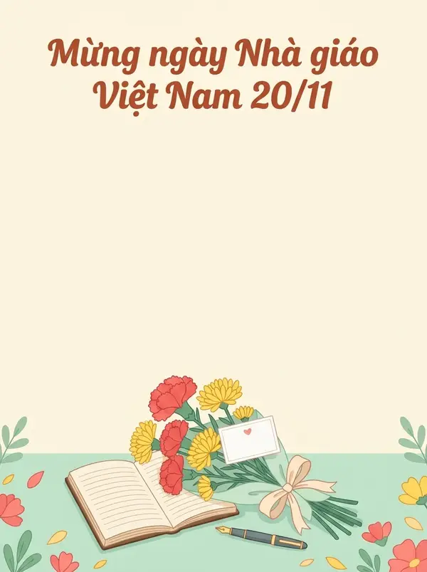 Poster 20/11 bó hoa, sổ tay và thiệp tri ân