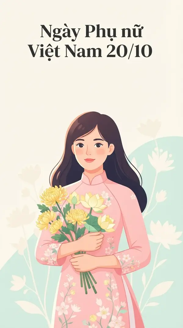 Poster Ngày Phụ nữ Việt Nam 20/10 áo dài cầm hoa