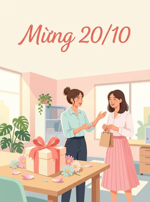 Poster quà tặng 20/10 đồng nghiệp nữ minh hoạ phẳng