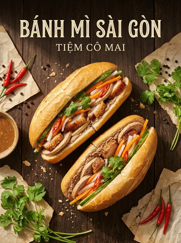 Poster quảng cáo bánh mì Sài Gòn góc chụp thẳng từ trên cao