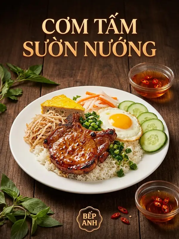 Poster quảng cáo cơm tấm sườn nướng hấp dẫn