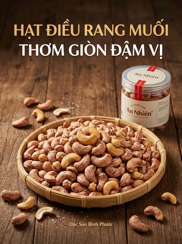Poster quảng cáo hạt điều rang muối An Nhiên thơm giòn