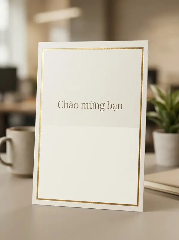 Thiệp chào mừng nhân viên mới viền vàng tối giản