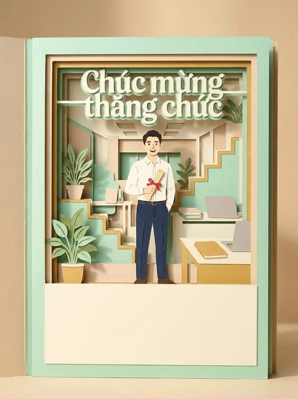 Thiệp giấy cắt 3D chúc mừng thăng chức văn phòng