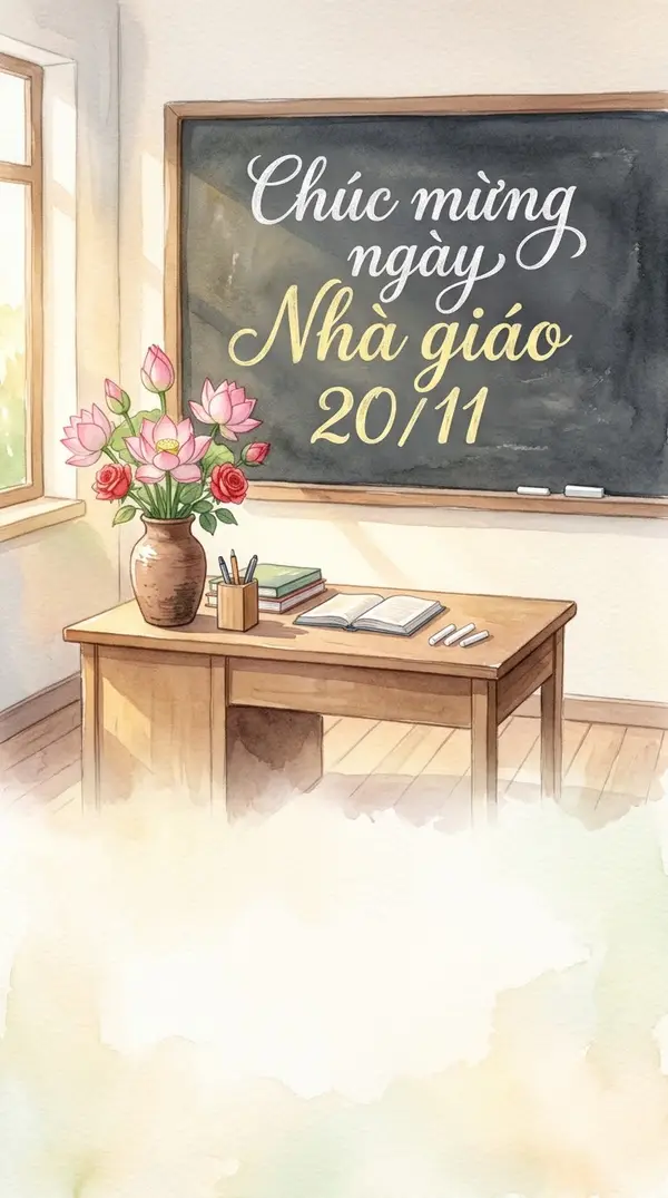 Thiệp màu nước tri ân thầy cô Ngày Nhà giáo 20/11