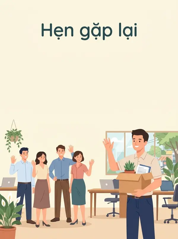 Thiệp minh họa phẳng chia tay đồng nghiệp văn phòng