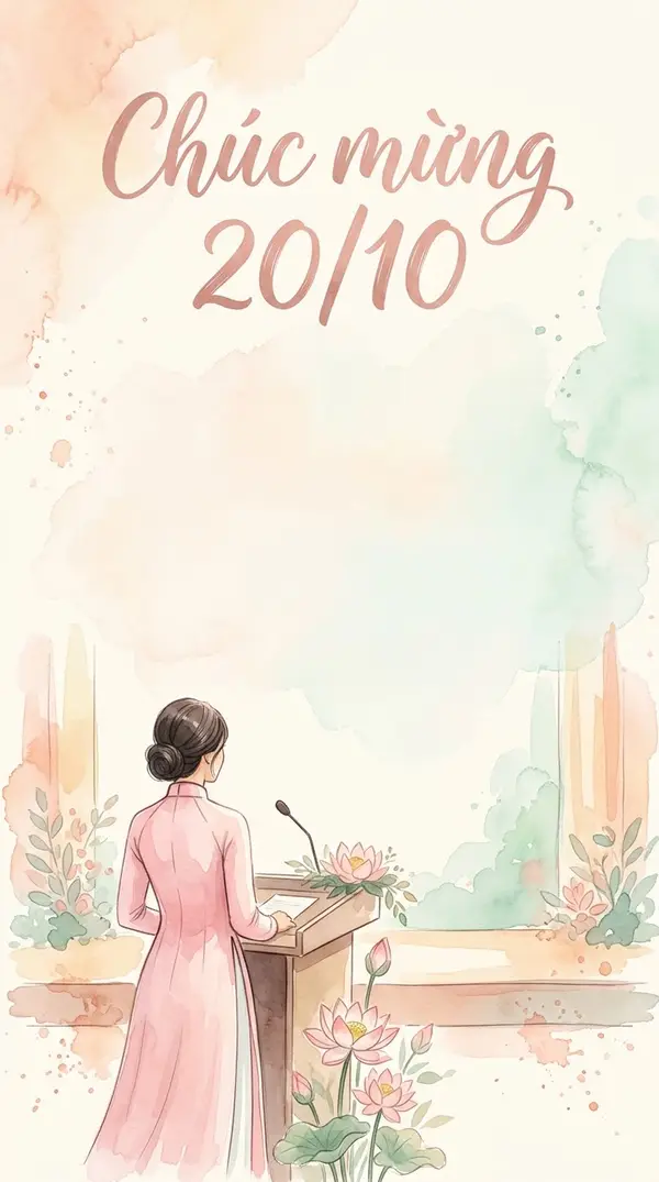 Thiệp Zalo màu nước sân khấu 20/10 thanh nhã