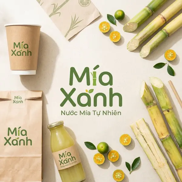 Thiết kế logo chữ thương hiệu tiệm nước mía Mía Xanh