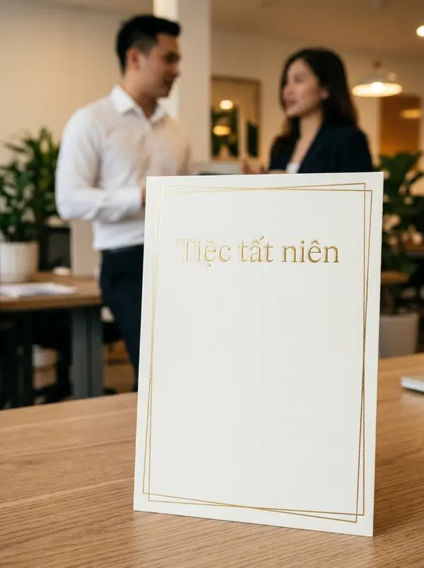 Thư mời tiệc tất niên công ty viền vàng sang trọng