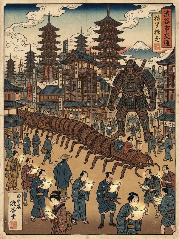 Tranh khắc gỗ Ukiyo-e ngã tư Shibuya thời hiện đại